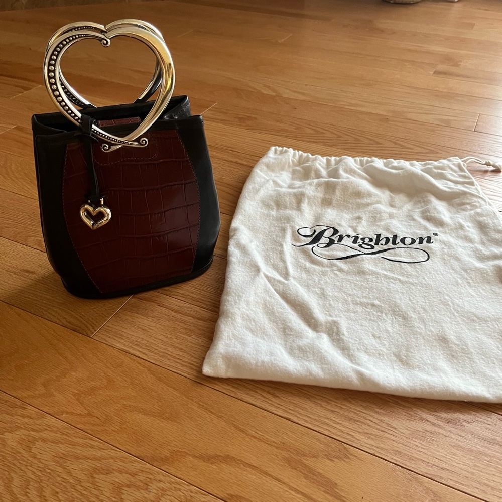 Brighton Sweetheart Corazon Small Black/Brown Leather Croc Embossed Bag